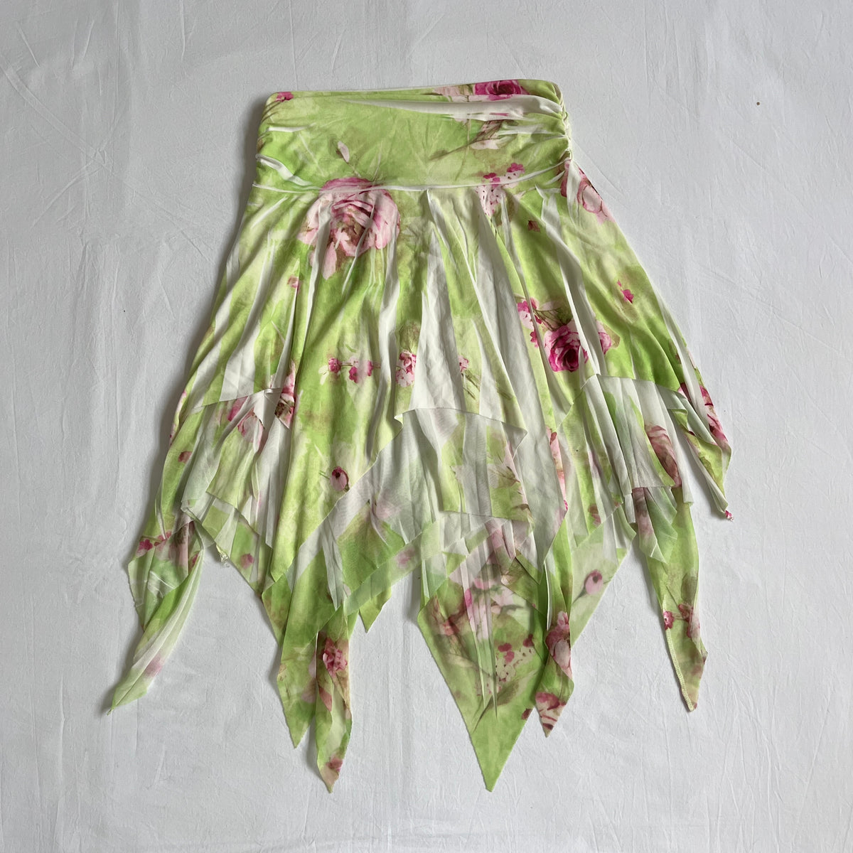 green floral asymmetrical midi skirt