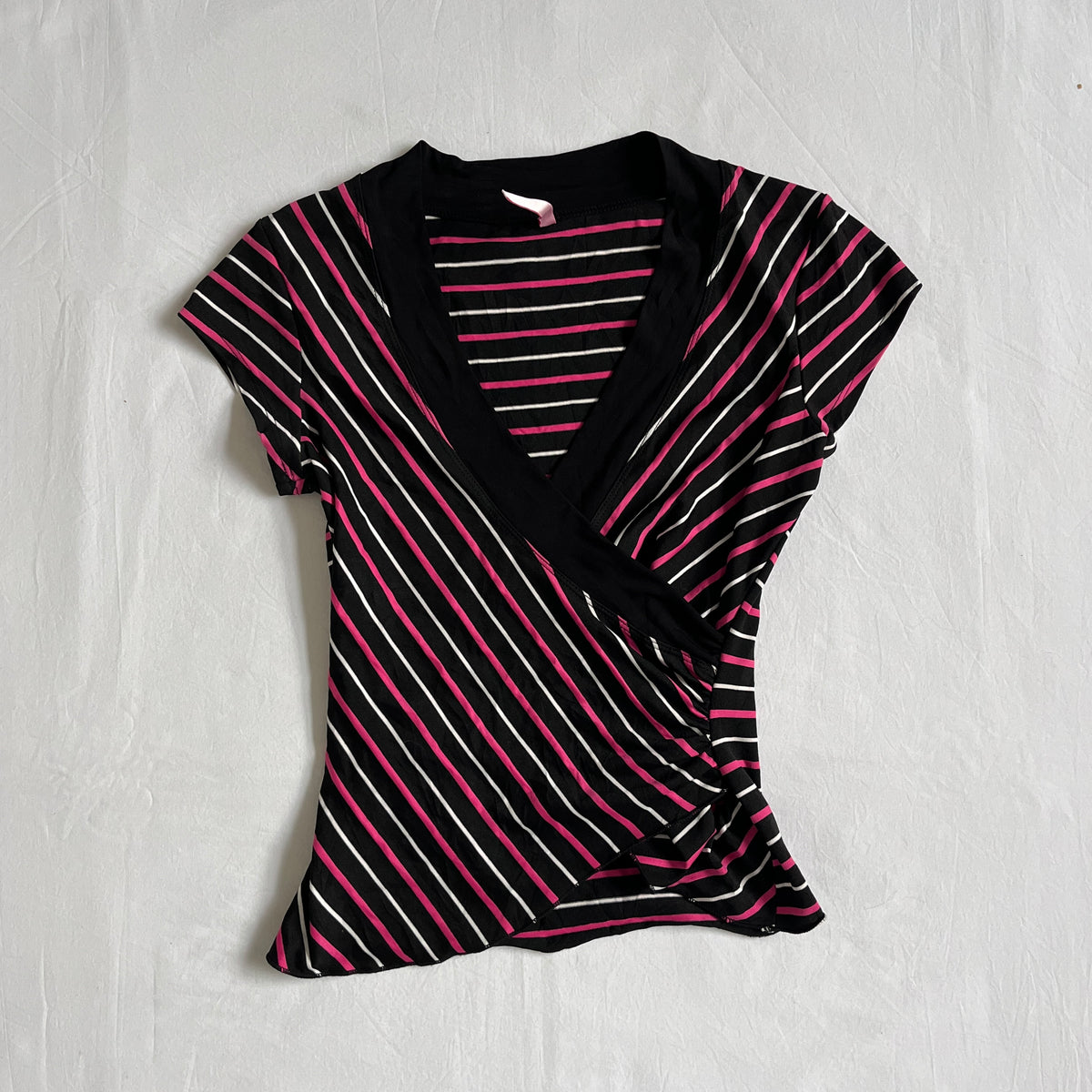 pink & black striped wrap top