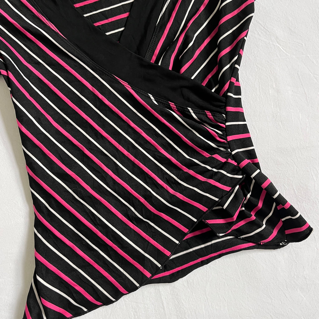 pink & black striped wrap top
