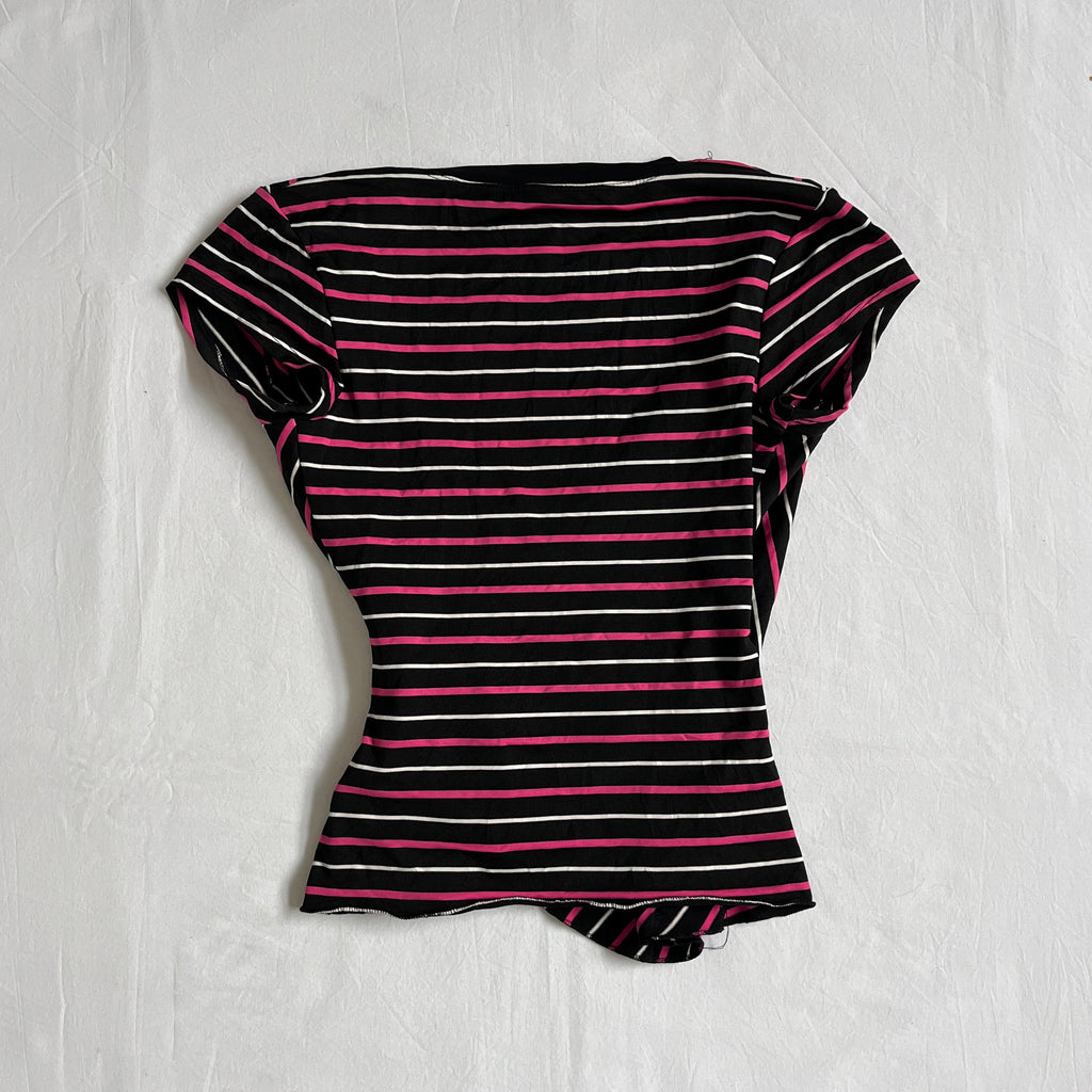 pink & black striped wrap top