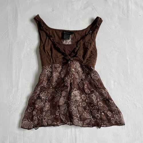 brown babydoll tie back top