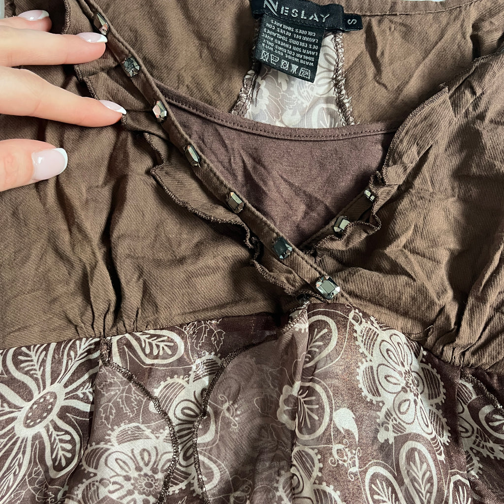 brown babydoll tie back top