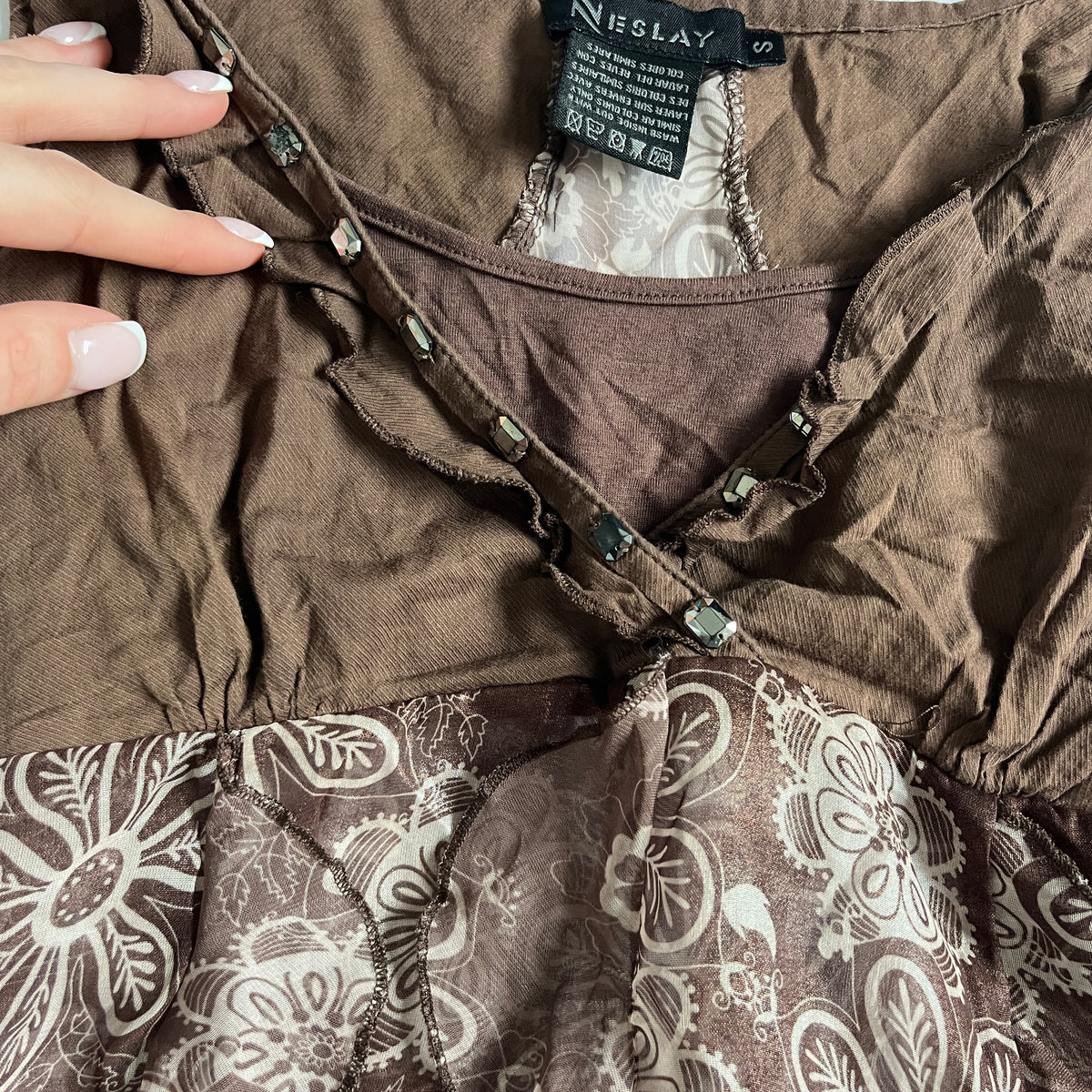 brown babydoll tie back top