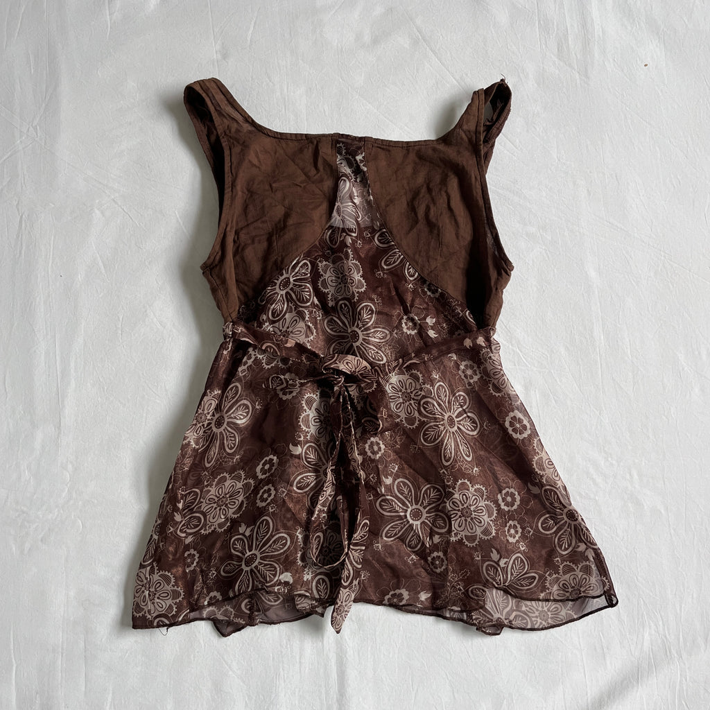 brown babydoll tie back top