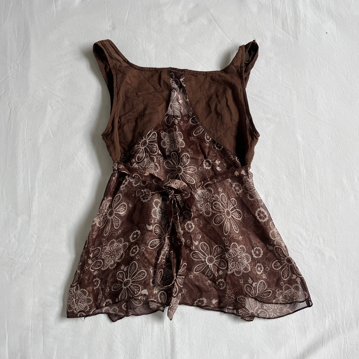 brown babydoll tie back top