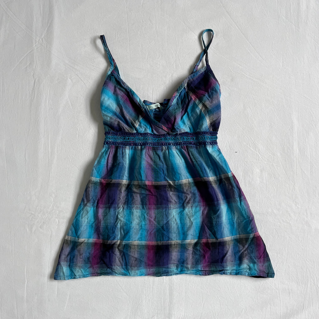 blue & purple plaid babydoll cami