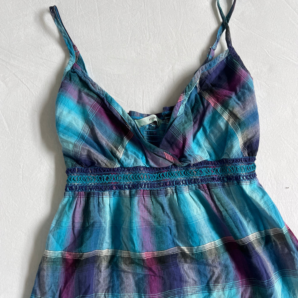 blue & purple plaid babydoll cami