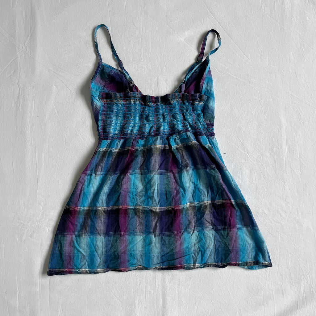 blue & purple plaid babydoll cami