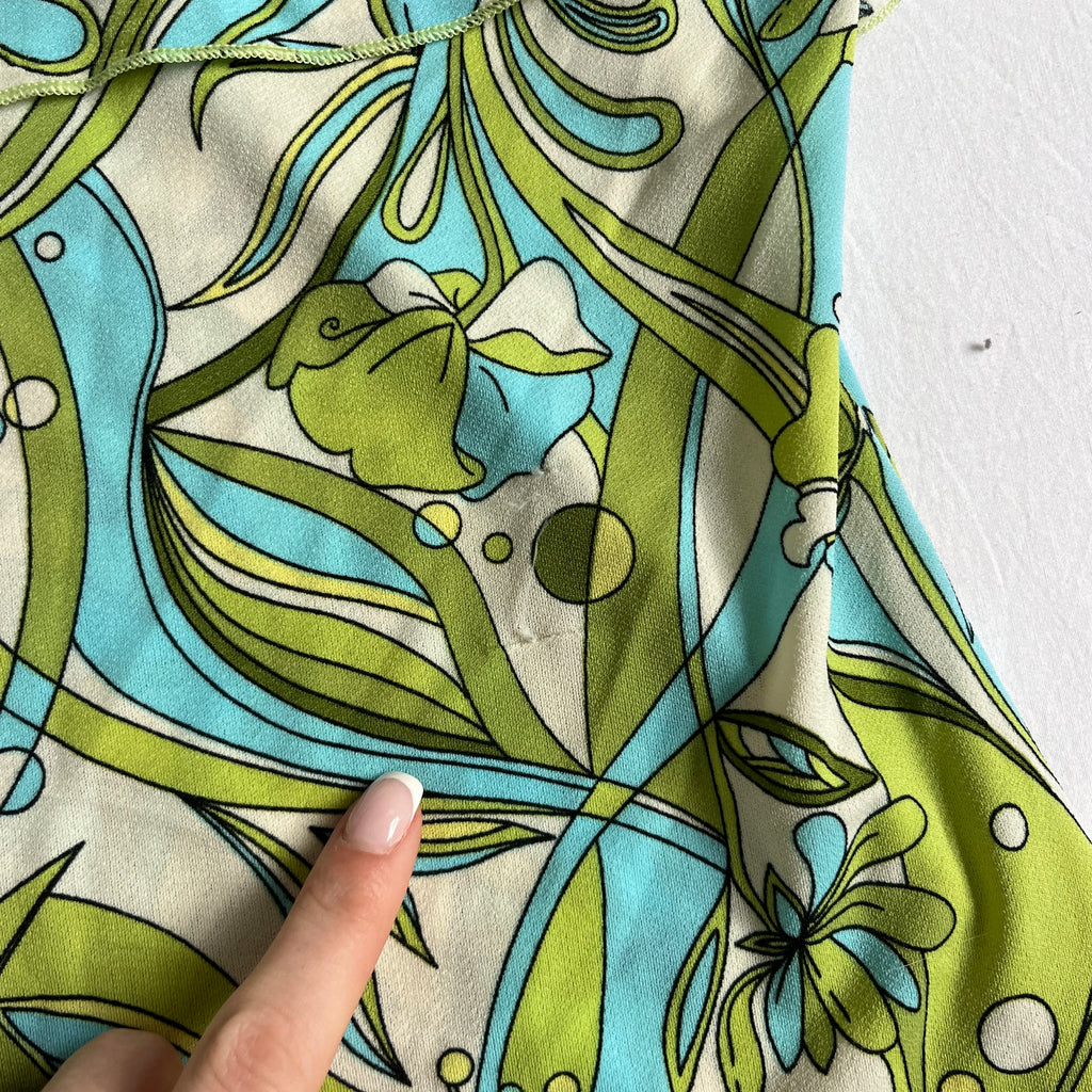 green and blue floral ruffled cami