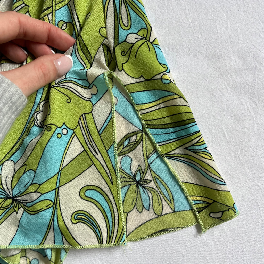 green and blue floral ruffled cami