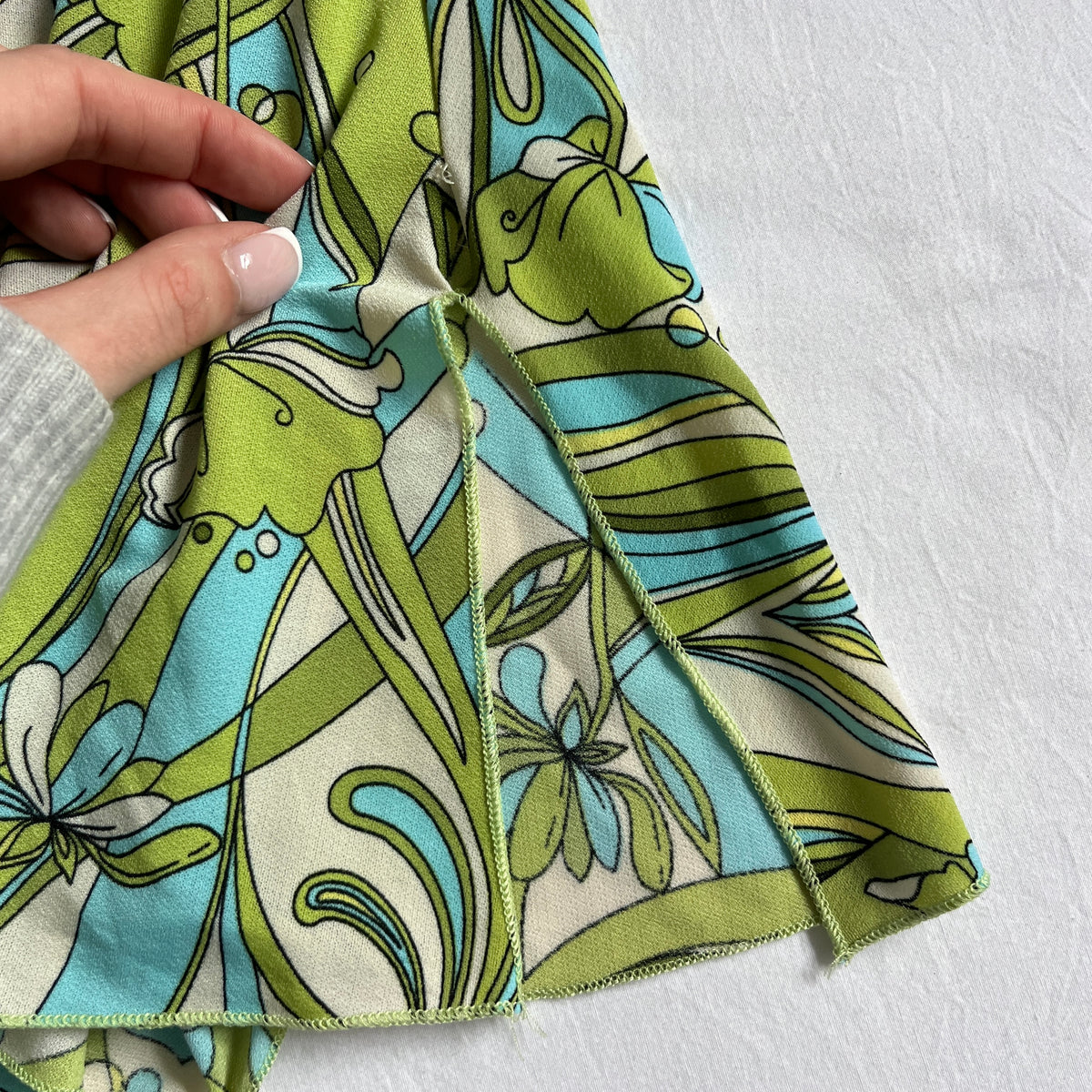 green and blue floral ruffled cami