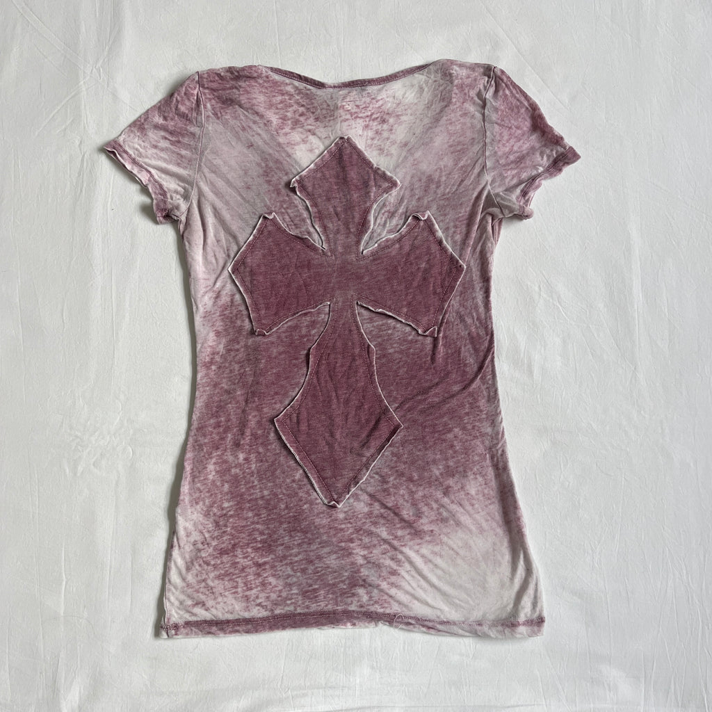 grunge cross & wings rhinestone top