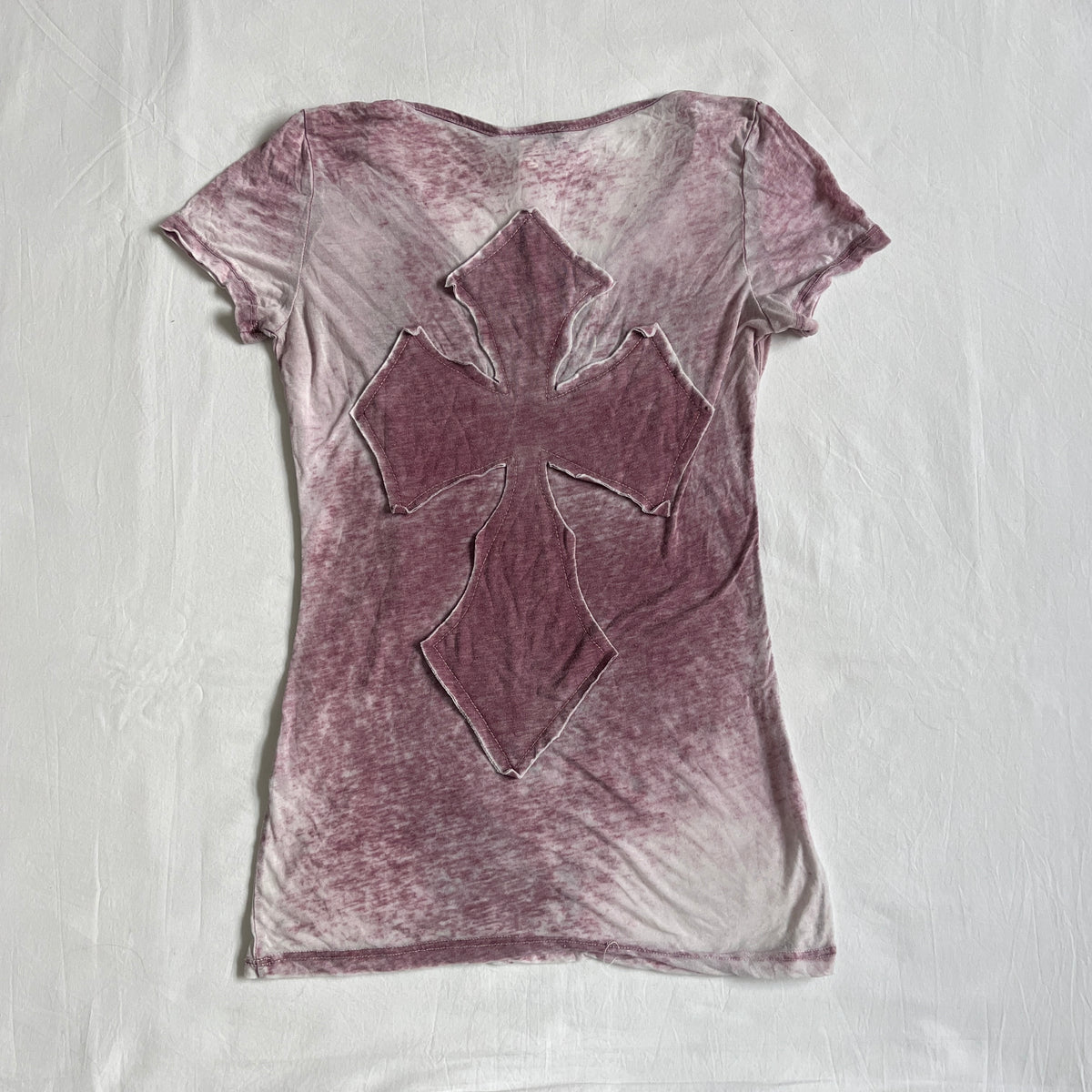 grunge cross & wings rhinestone top