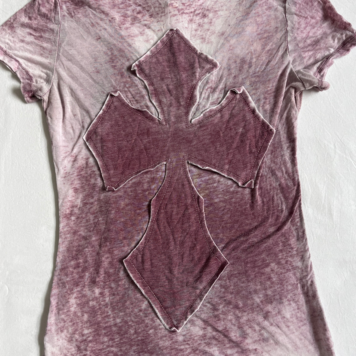 grunge cross & wings rhinestone top
