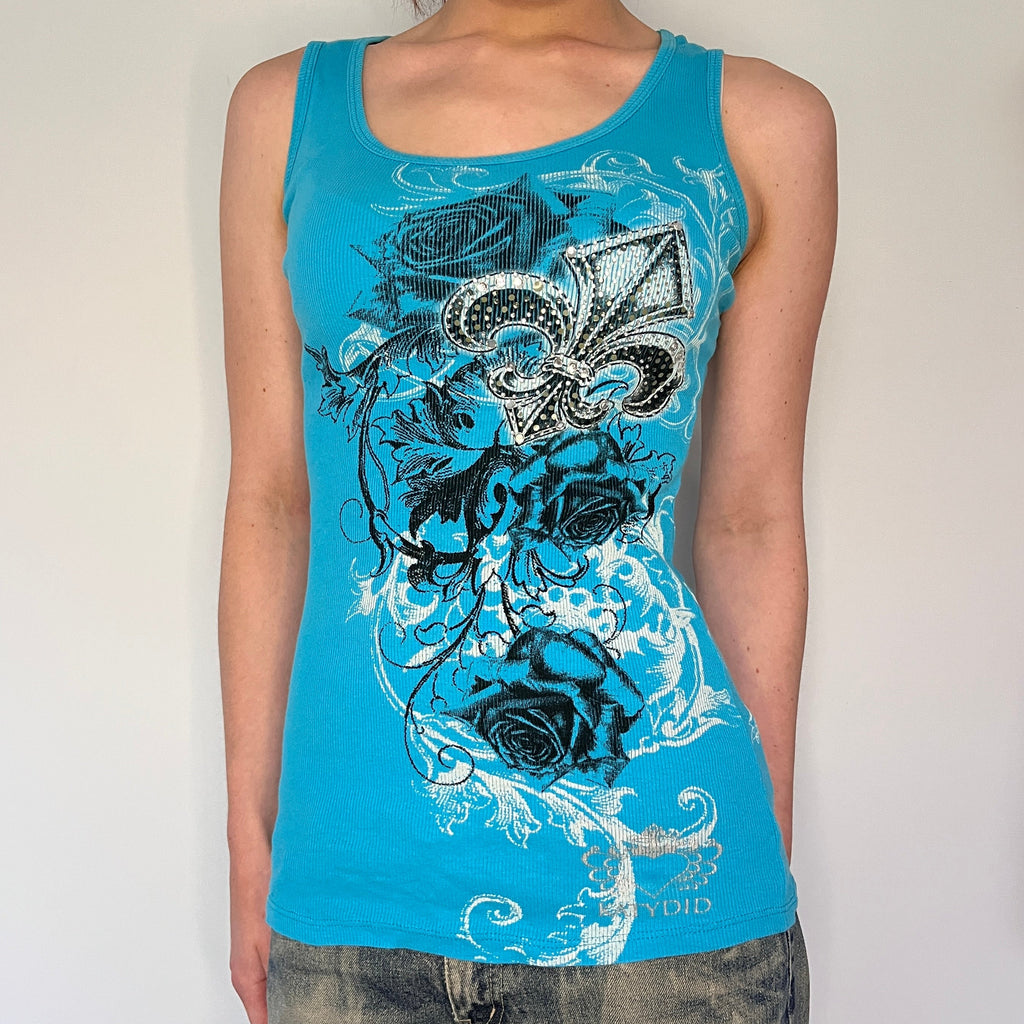 blue fleur de lis rhinestone tank top