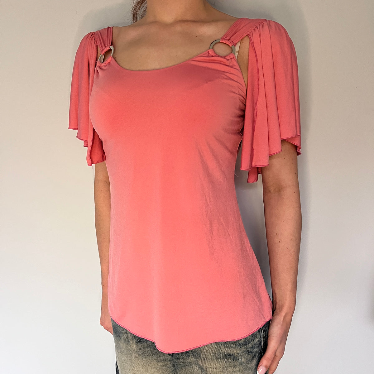 pink batwing style top