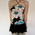 black & blue floral long halter top