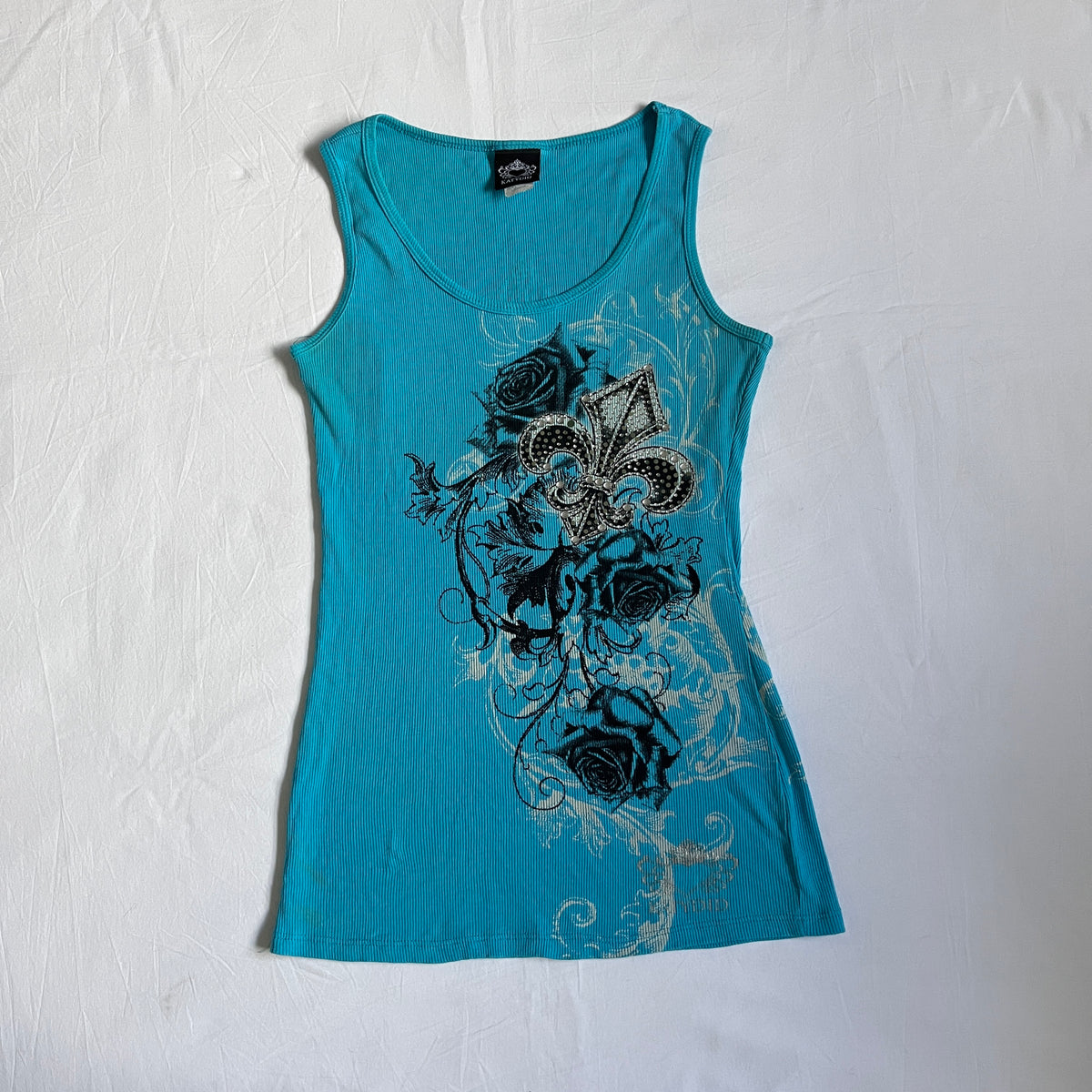 blue fleur de lis rhinestone tank top