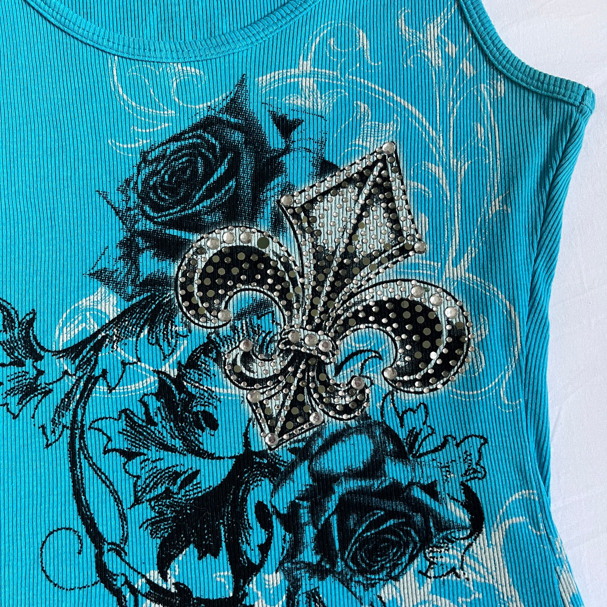 blue fleur de lis rhinestone tank top