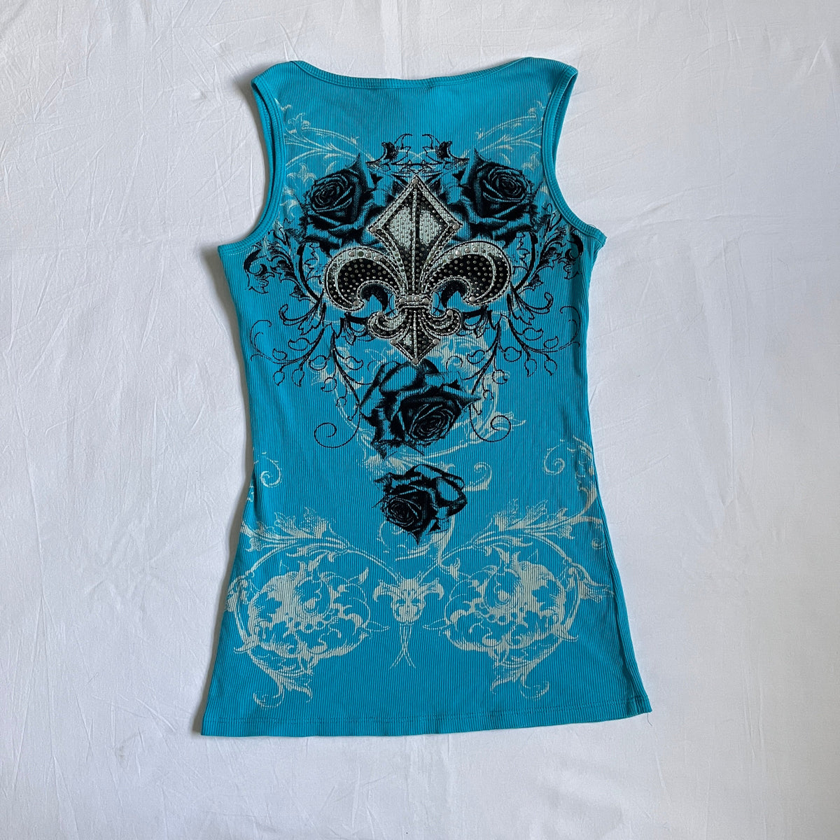 blue fleur de lis rhinestone tank top