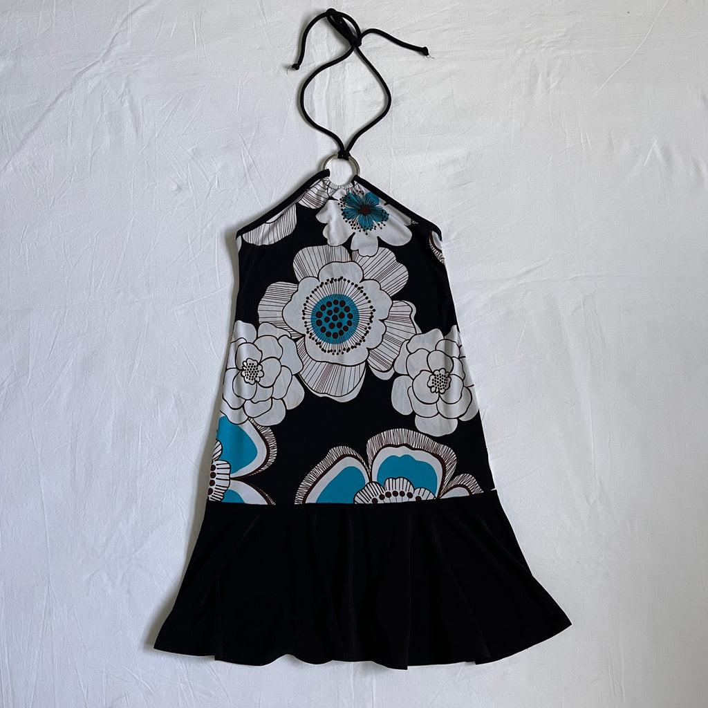 black & blue floral long halter top