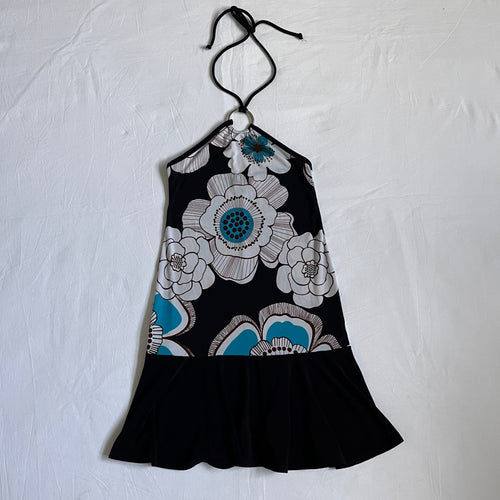 black & blue floral long halter top