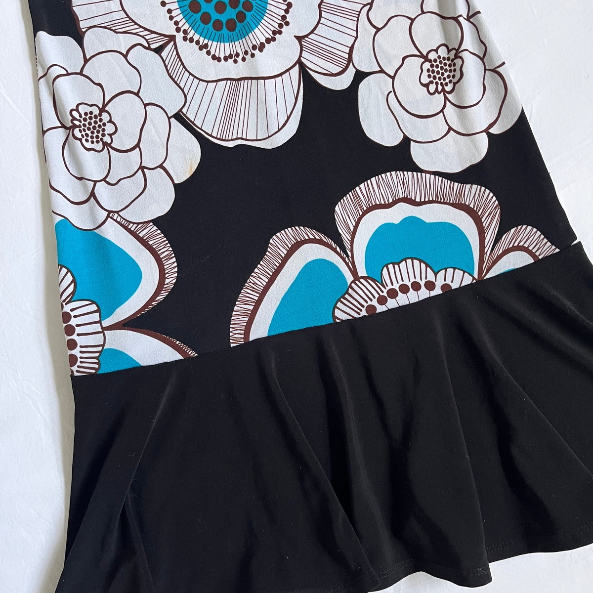 black & blue floral long halter top