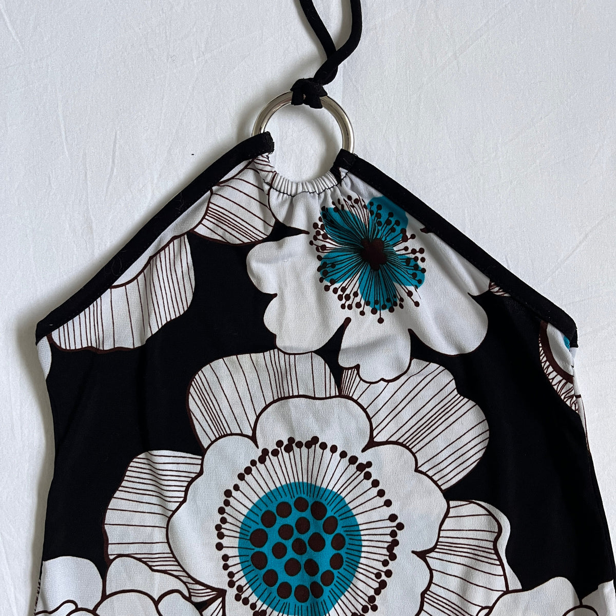 black & blue floral long halter top