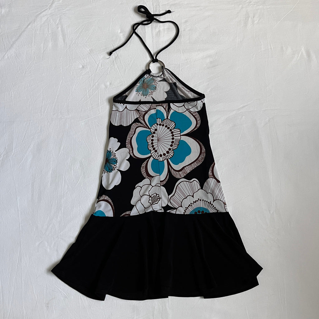 black & blue floral long halter top