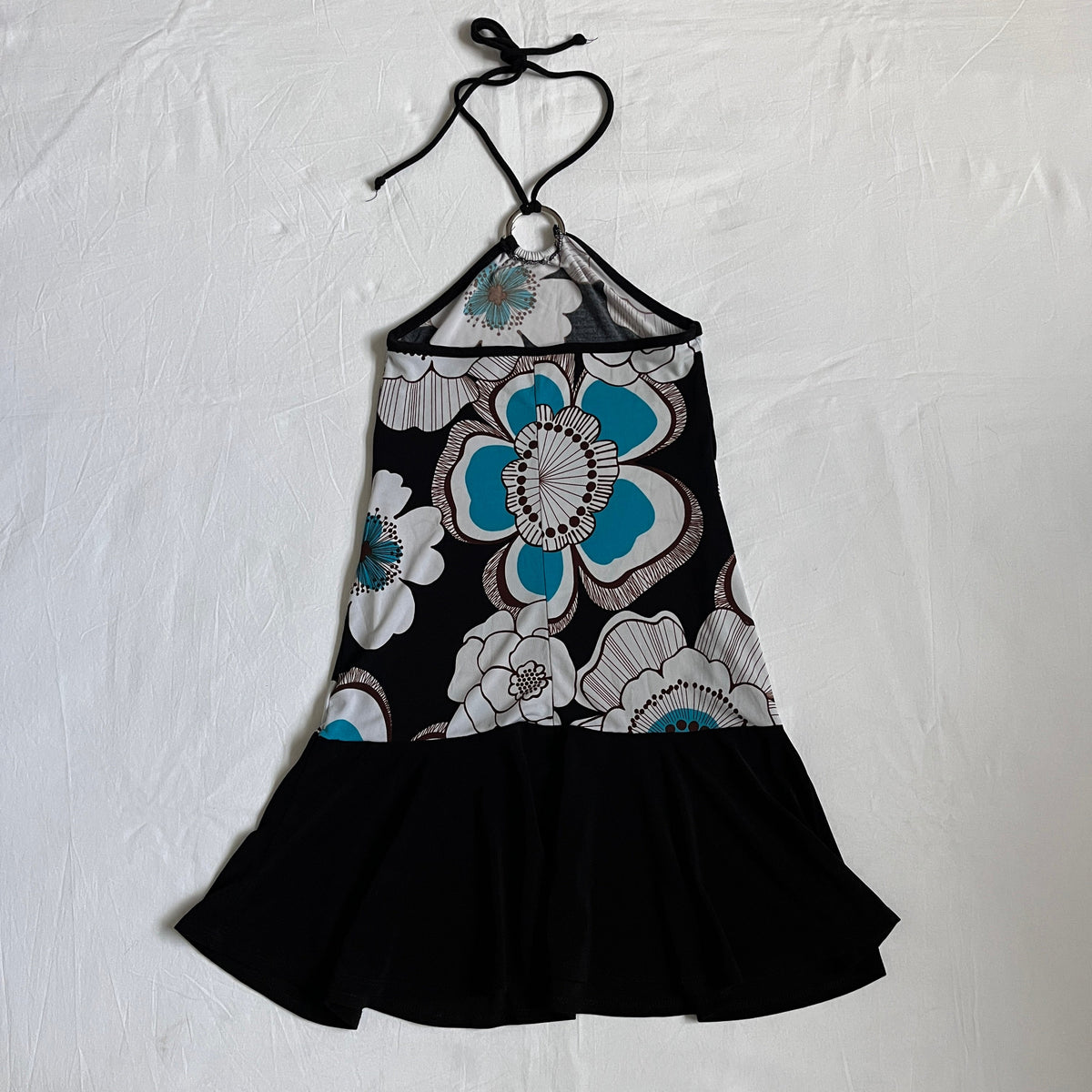 black & blue floral long halter top