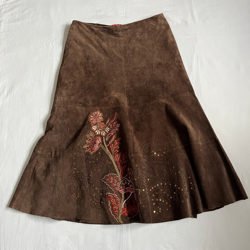 Derhy suede leather beaded midi skirt