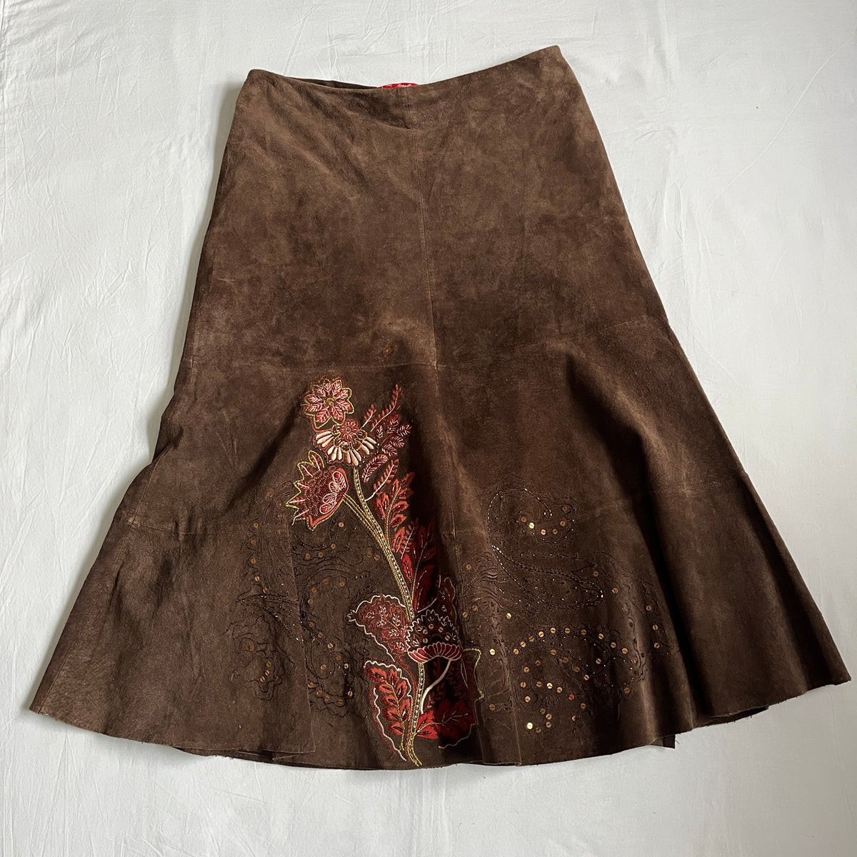 Derhy suede leather beaded midi skirt