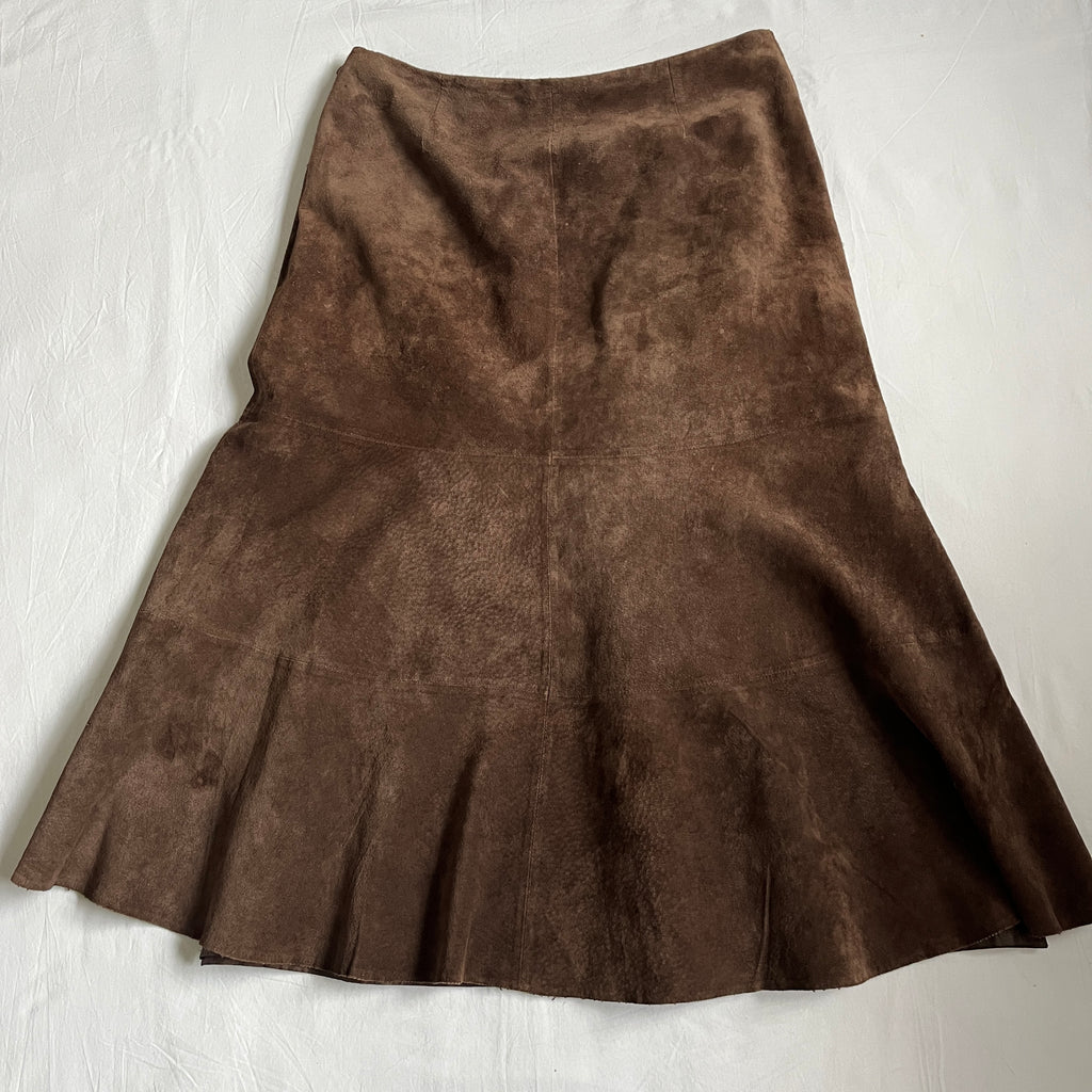 Derhy suede leather beaded midi skirt